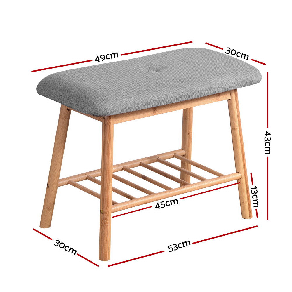 Artiss Shoe Rack Seat Bench Chair Shelf Organisers Bamboo Grey