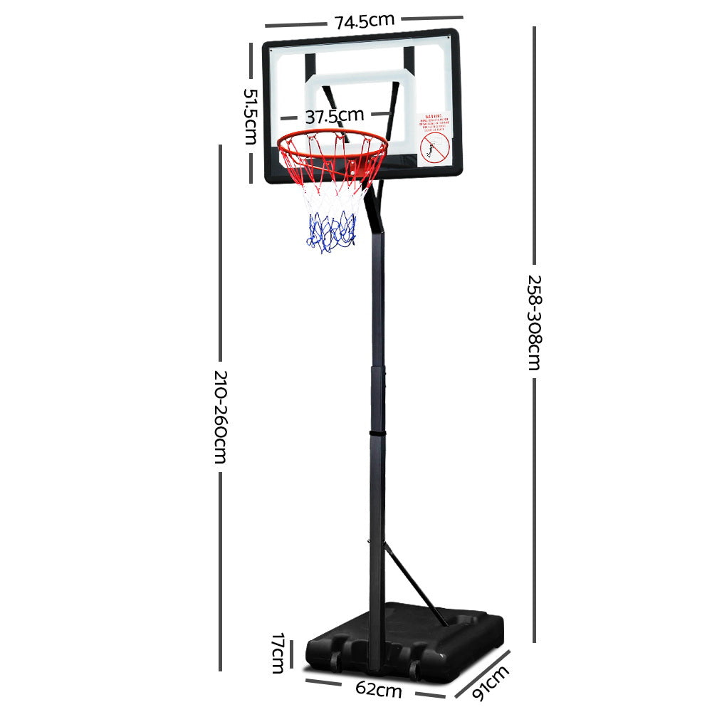 Everfit Adjustable Portable Basketball Stand Hoop System Rim