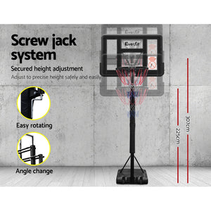 Everfit 3.05M Basketball Hoop Stand System Ring Portable Net Height Adjustable Black