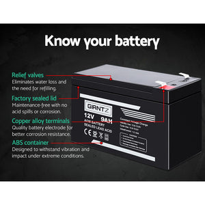 Giantz 12V 9Ah SLA Battery AGM Rechargeable Sealed Lead Acid Battery