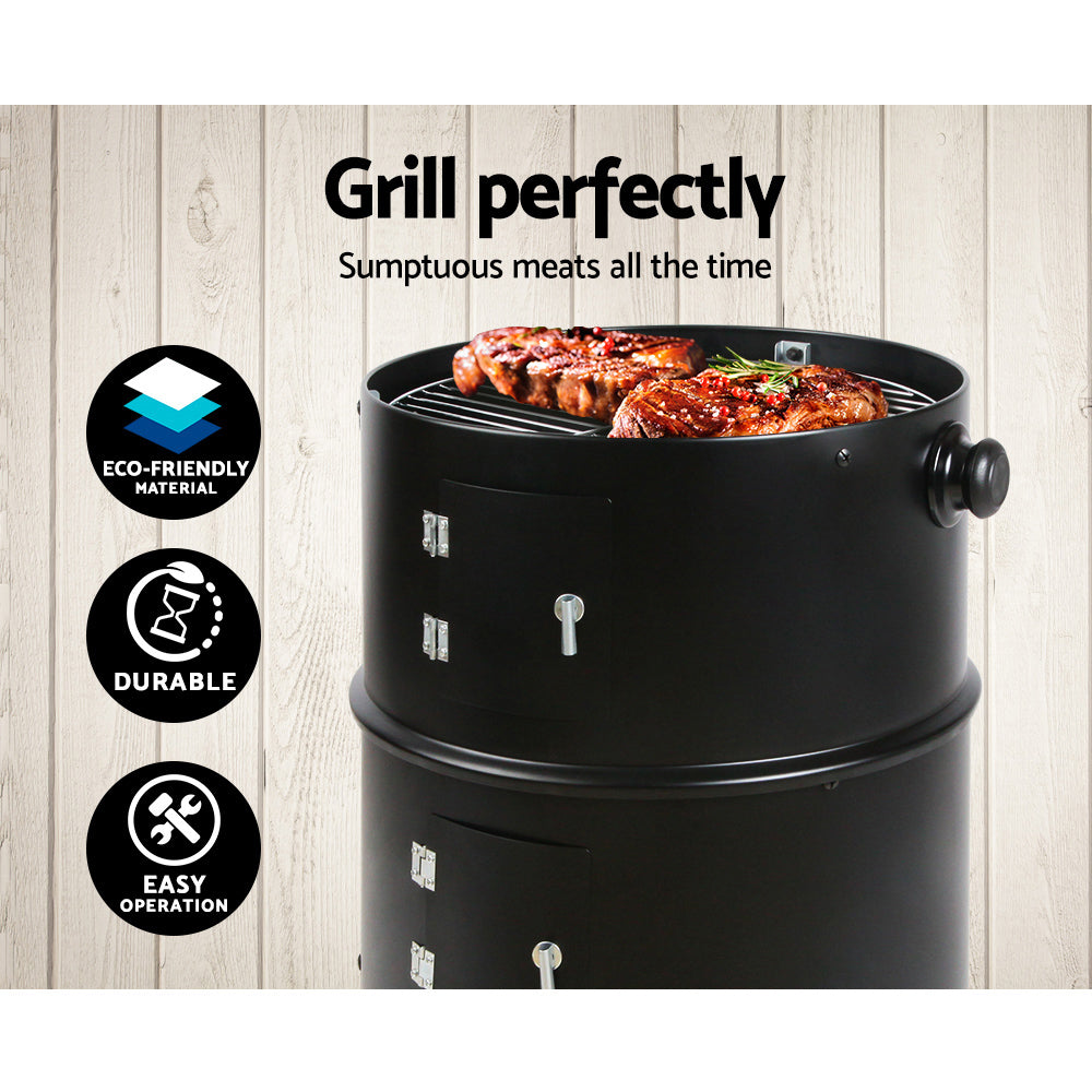 Grillz 3-in-1 Charcoal BBQ Smoker - Black