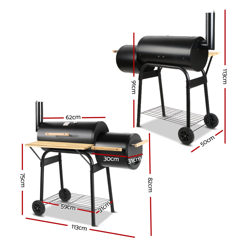 Grillz 2-in-1 Offset BBQ Smoker - Black