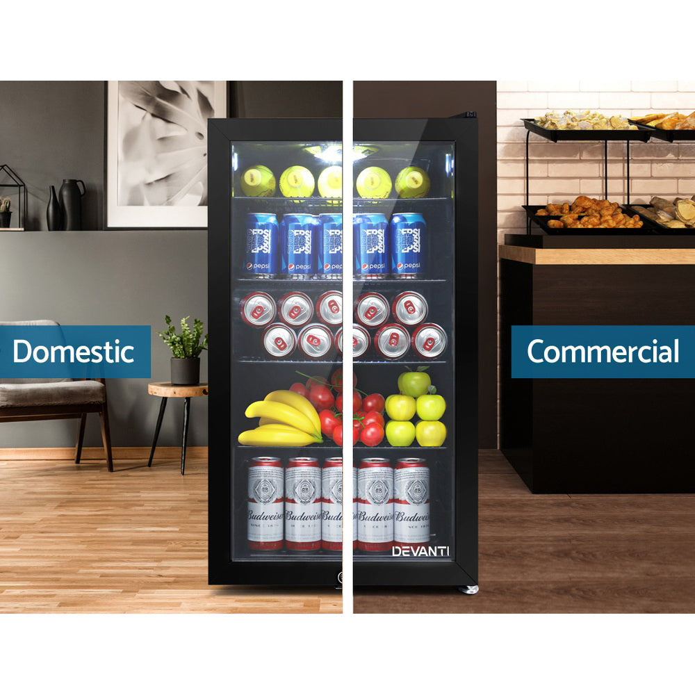 Devanti 98L Bar Fridge Glass Door Mini Freezer Fridges Countertop Beverage Commercial