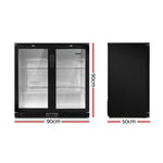 Devanti Bar Fridge 2 Glass Door Commercial Display Freeer Drink Beverage Cooler Black