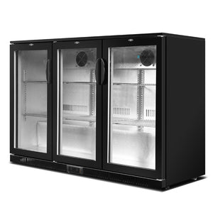 Devanti Bar Fridge 3 Glass Door Commercial Display Freeer Drink Beverage Cooler Black