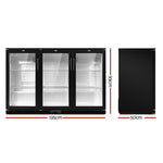 Devanti Bar Fridge 3 Glass Door Commercial Display Freeer Drink Beverage Cooler Black