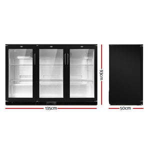 Devanti Bar Fridge 3 Glass Door Commercial Display Freeer Drink Beverage Cooler Black