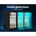 Devanti Bar Fridge 3 Glass Door Commercial Display Freeer Drink Beverage Cooler Black