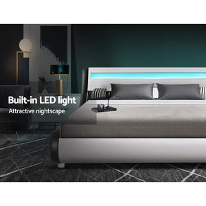 Artiss LED Bed Frame Double Full Size Base Mattress Platform Leather Wooden ALEX