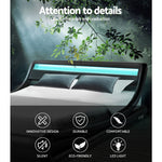 Artiss LED Bed Frame King Size Mattress Base Platform Black Leather Wooden ALEX