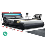Artiss LED Bed Frame Queen Size Base Mattress Platform Black Leather Wooden ALEX