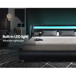 Artiss LED Bed Frame Queen Size Base Mattress Platform Black Leather Wooden ALEX