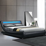 Artiss LED Bed Frame Queen Size Base Mattress Platform Black Leather Wooden ALEX