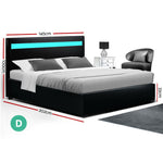 Artiss LED Bed Frame Double Full Size Gas Lift Base With Storage Black Leather