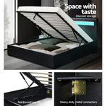 Artiss LED Bed Frame Double Full Size Gas Lift Base With Storage Black Leather