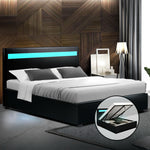 Artiss LED Bed Frame Double Full Size Gas Lift Base With Storage Black Leather
