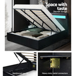 Artiss LED Bed Frame King Size Gas Lift Base With Storage Black Leather