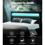 Artiss LED Bed Frame Queen Size Gas Lift Base With Storage Black Leather