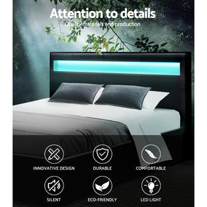 Artiss LED Bed Frame Queen Size Gas Lift Base With Storage Black Leather