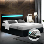 Artiss LED Bed Frame Queen Size Gas Lift Base With Storage Black Leather