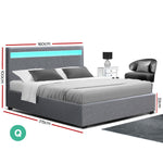 Artiss LED Bed Frame Queen Size Gas Lift Base With Storage Grey Fabric COLE