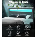 Artiss LED Bed Frame Queen Size Gas Lift Base With Storage Grey Fabric COLE