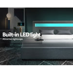Artiss LED Bed Frame Queen Size Gas Lift Base With Storage Grey Fabric COLE