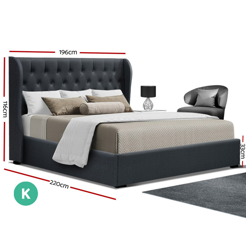 Artiss King Size Gas Lift Bed Frame - Charcoal