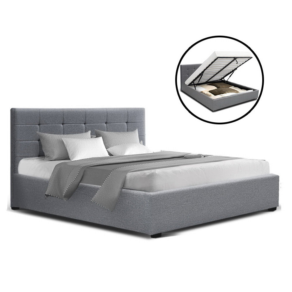 Artiss LISA Double Full Size Gas Lift Bed Frame Base With Storage Mattress Grey Fabric