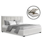 Artiss LISA Double Full Size Gas Lift Bed Frame Base With Storage Mattress White Leather