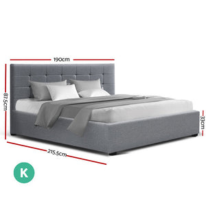 Artiss LISA King Size Gas Lift Bed Frame Base With Storage Mattress Grey Fabric