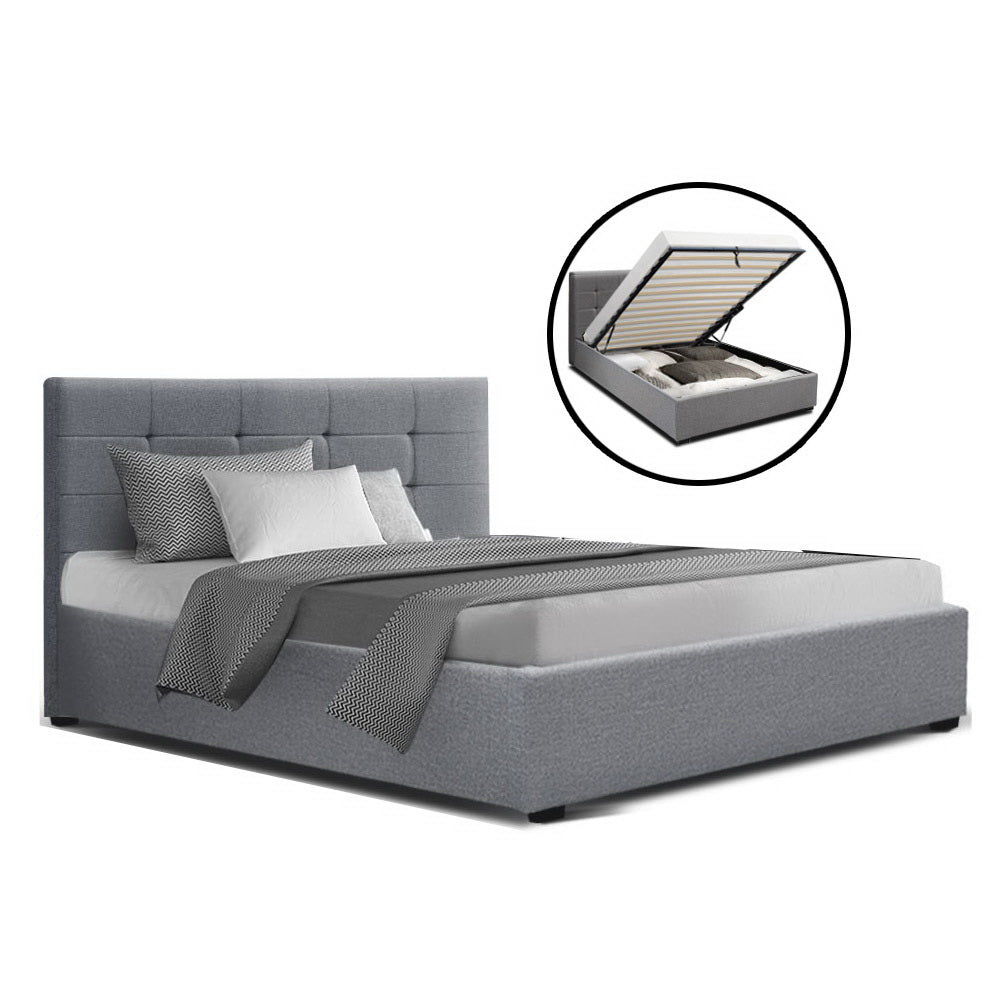 Artiss LISA King Single Size Gas Lift Bed Frame Base With Storage Mattress Grey Fabric