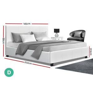 Artiss Double Full Size Bed Frame Base Mattress Platform White Leather Wooden NEO