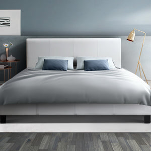 Artiss Double Full Size Bed Frame Base Mattress Platform White Leather Wooden NEO