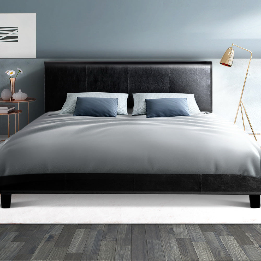 Artiss Double Size PU Leather Bed Frame Headboard - Black