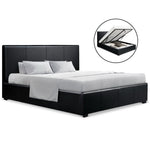 Artiss Double Size PU Leather and Wood Bed Frame Headborad - Black