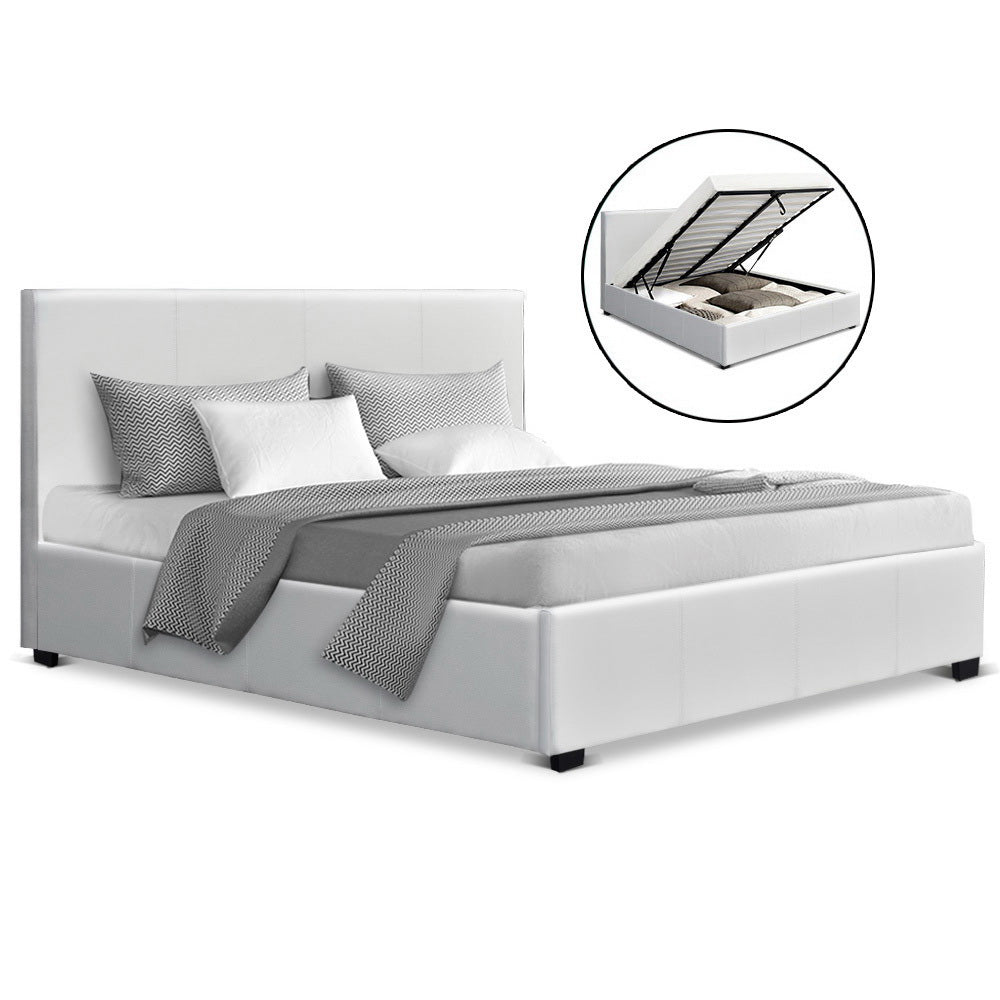 Artiss Queen Size PU Leather and Wood Bed Frame Headborad -White