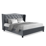 Artiss Double Size Wooden Upholstered Bed Frame Headborad - Grey