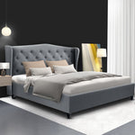 Artiss Double Size Wooden Upholstered Bed Frame Headborad - Grey