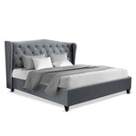 Artiss King Size Wooden Upholstered Bed Frame Headborad - Grey
