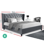 Artiss King Size Wooden Upholstered Bed Frame Headborad - Grey