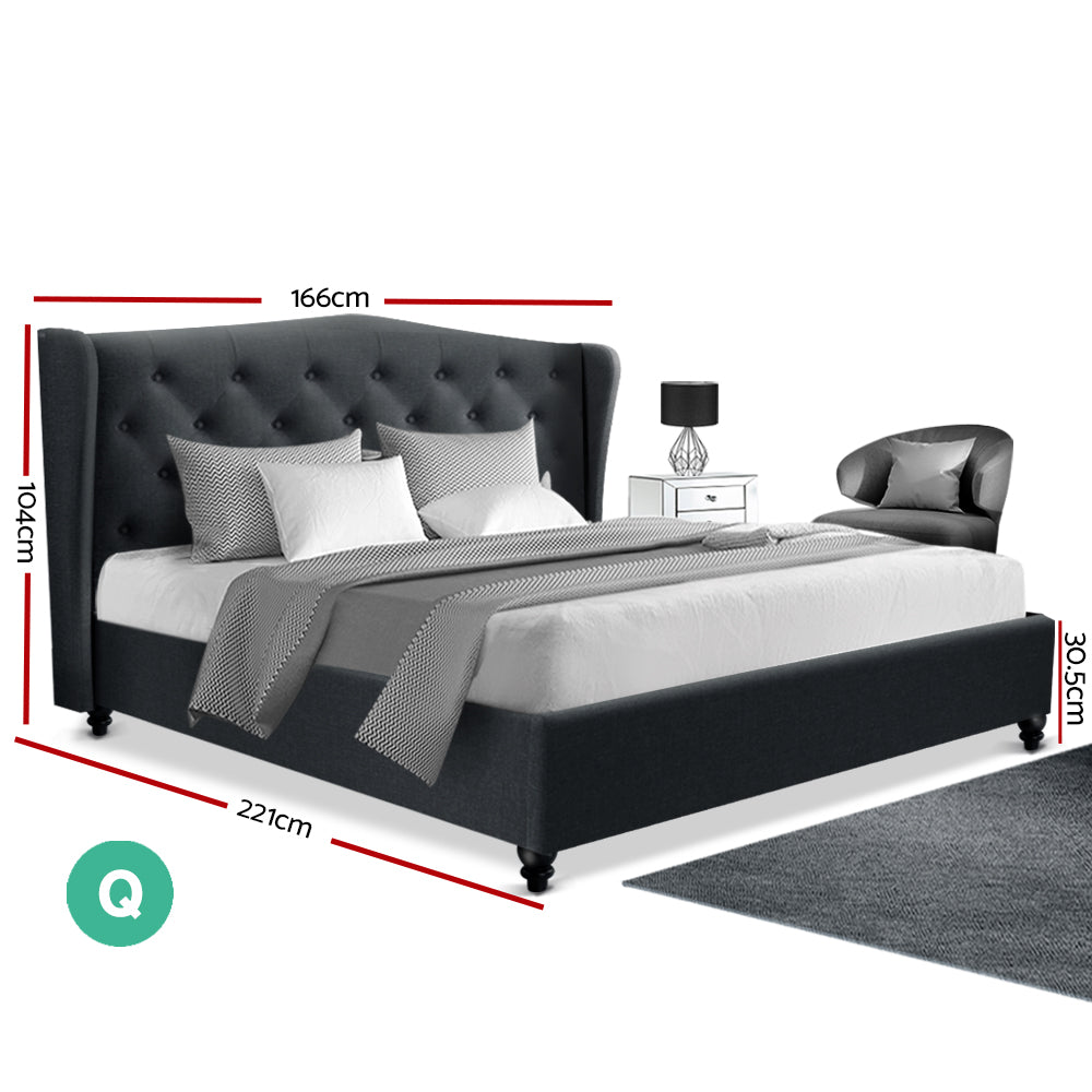 Artiss Queen Size Bed Frame Base Mattress Platform Fabric Wooden Charcoal PIER