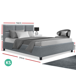 Artiss King Single Size Bed Frame Base Mattress Fabric Wooden Grey TINO