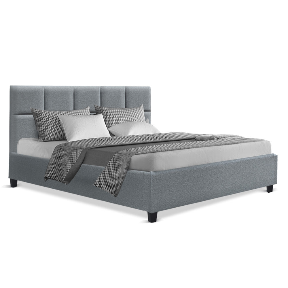 Artiss Queen Size Bed Frame Base Mattress Fabric Wooden Grey TINO