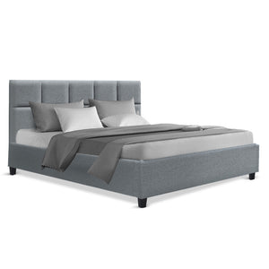 Artiss Queen Size Bed Frame Base Mattress Fabric Wooden Grey TINO