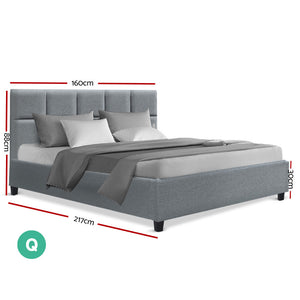 Artiss Queen Size Bed Frame Base Mattress Fabric Wooden Grey TINO