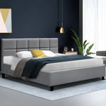 Artiss Queen Size Bed Frame Base Mattress Fabric Wooden Grey TINO