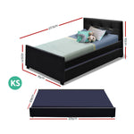 Artiss King Single Size Trundle Bed Frame  Headboard - Black