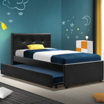 Artiss King Single Size Trundle Bed Frame  Headboard - Black