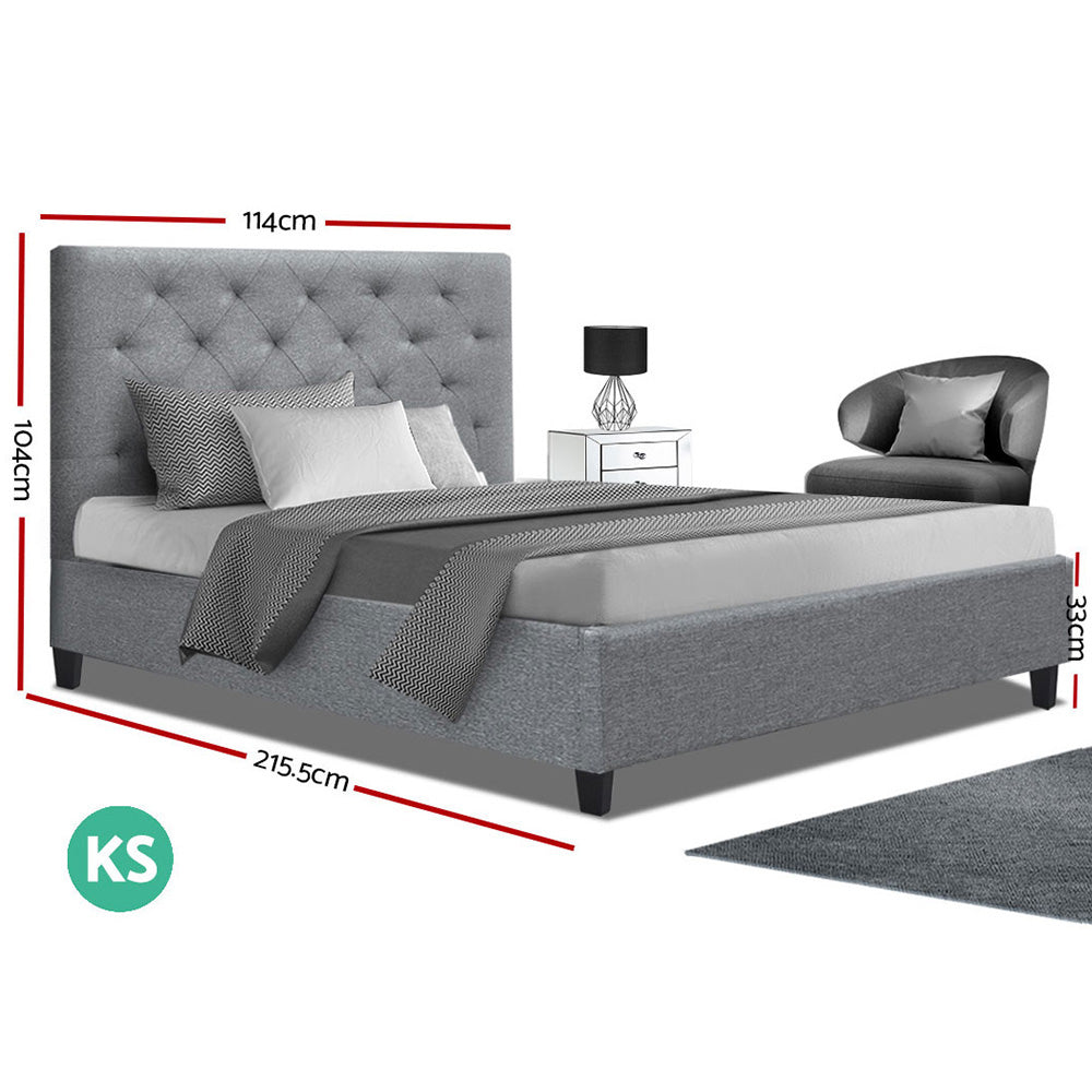 Artiss King Single Size Bed Frame Base Mattress Platform Fabric Wooden Grey VAN